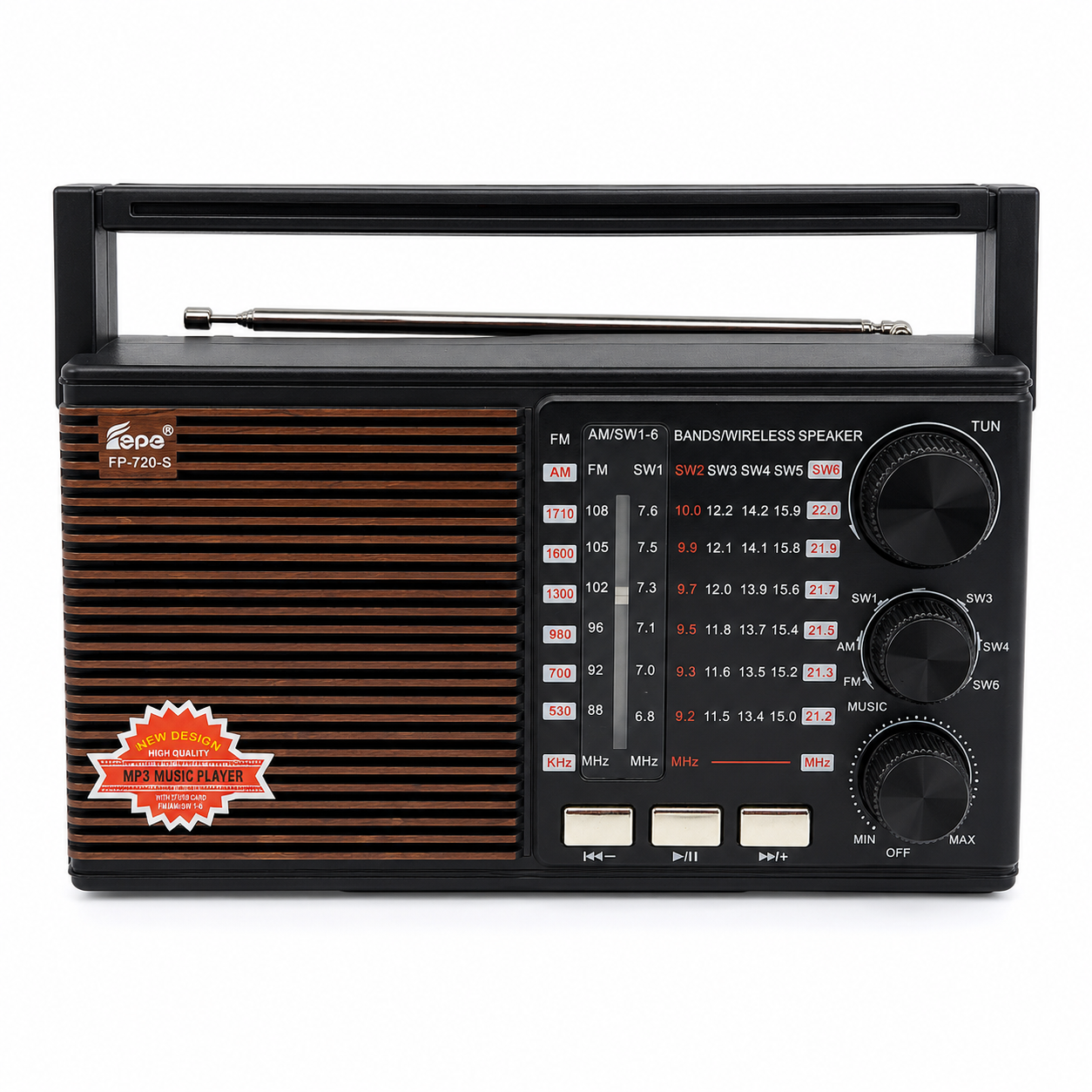 Radio Portátil Solar FP-720-S AM/FM/SW con Bluetooth y MP3